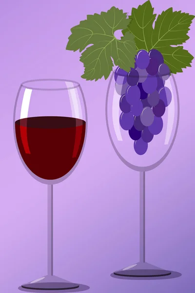 Rotwein und Trauben im Glas — Stockvektor