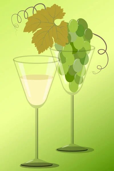 Weißwein und Trauben im Glas — Stockvektor