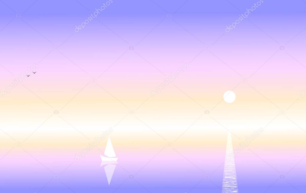 Lilac seascape and moon track