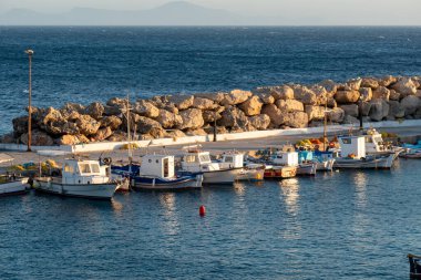 Yunanistan 'ın Ege Denizi' ndeki Donousa adasındaki limanda balıkçı tekneleri.