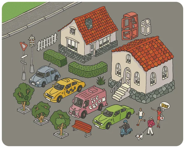 Ville avec maisons privées — Image vectorielle