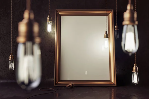 Electric lamps with blank picture frame — Stock Photo, Image