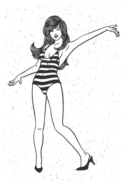 Jolie femme portant un maillot de bain rayé — Image vectorielle