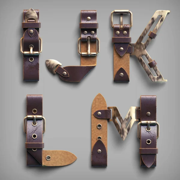 Alfabetet består av gamla läder kuter — Stockfoto