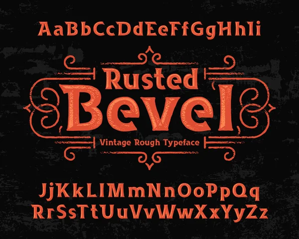 Fonte Texturizada Antiga Chamada Rusted Bevel Com Vetor Decorativo Ornamentado —  Vetores de Stock