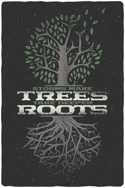 手書きの心に強く訴える引用 テキストの嵐より深い根を取る木を作る — ストックベクタ