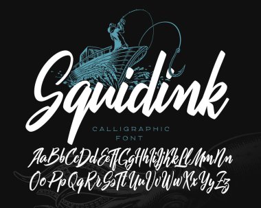 Balıkçı teknesi illüstrasyonlu Squidink adlı kaligrafik yazı tipi