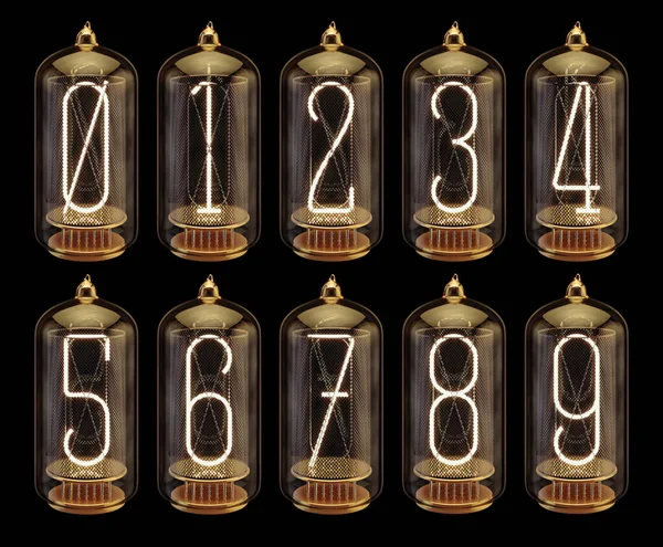 Rendering Vintage Electronic Vacuum Tubes Glowing Font Symbols — Stock Photo, Image