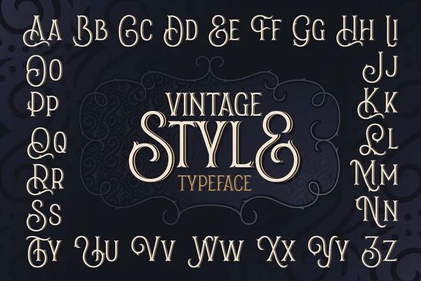 Schriftset Vintage Stil Mit Dunkelblauem Ornamentalem Hintergrund — Stockvektor