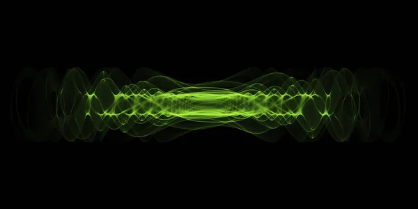 Plasma or high energy force concept. Green glowing energy waves isolated over black background.