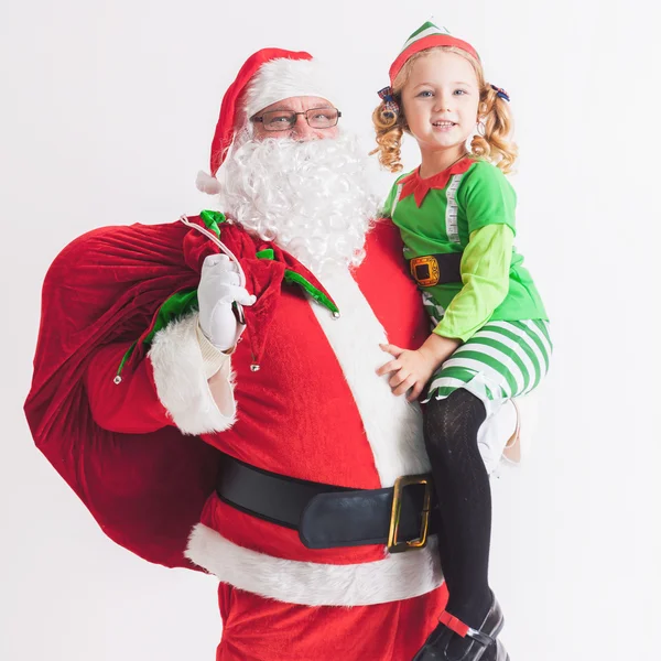 Boże Narodzenie życzeń 2016. Santa Claus i dziewczynka. Mówi życzenia — Zdjęcie stockowe