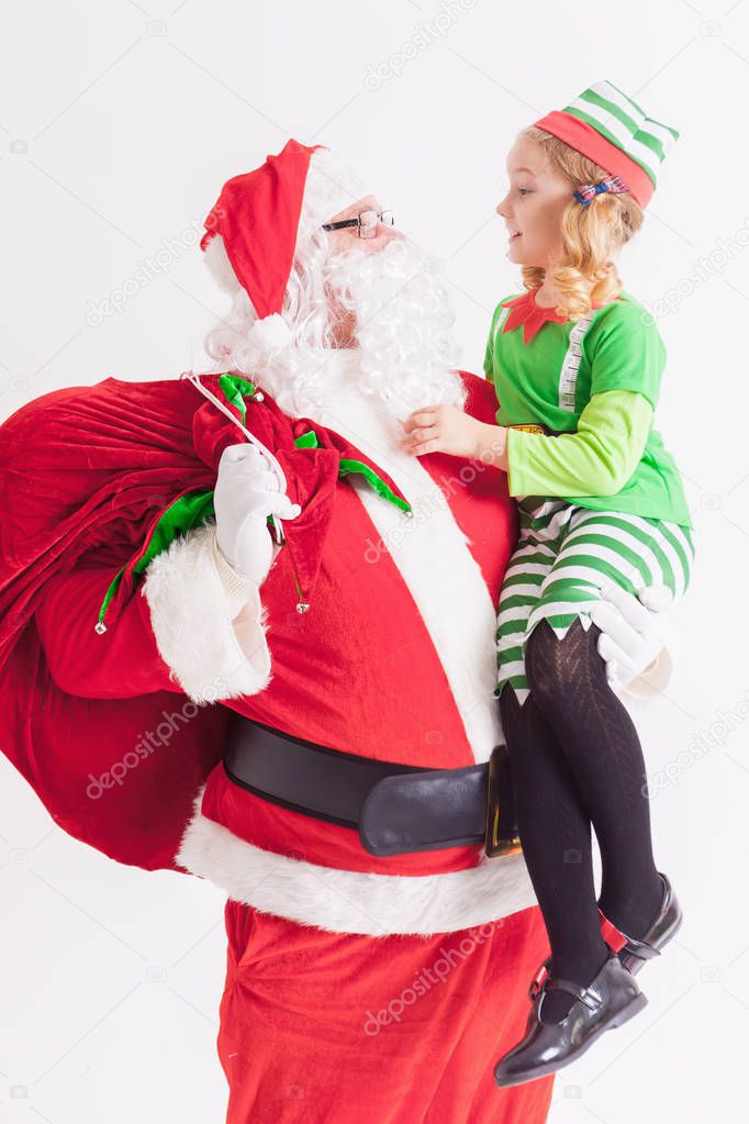 Christmas Wish 2016. Santa Claus and Little Girl. Telling Wishes