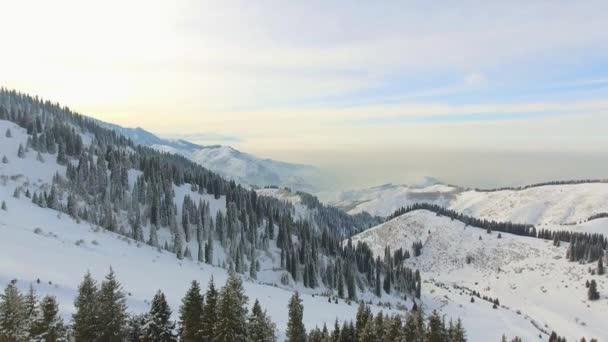 Widok lotniczy nagrania przygoda w góry, zima. Snowboard i narty obszar. 4k wideo przez drone — Wideo stockowe