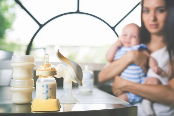 Manual breast pump, mothers milk — Stock Photo, Image