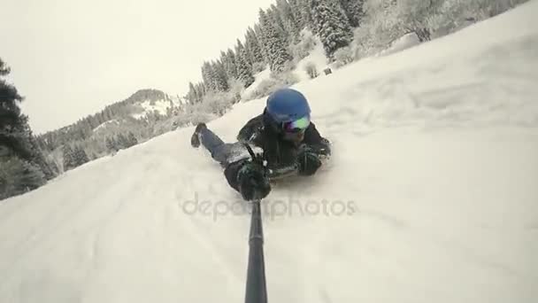 Co je Powdersurfing. FullHD zpomalené video akční kamery Gopro — Stock video