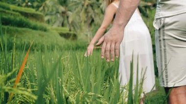 Mutlu kadın jatiluwih pirinç Teras, Bali, Endonezya Seyahat.