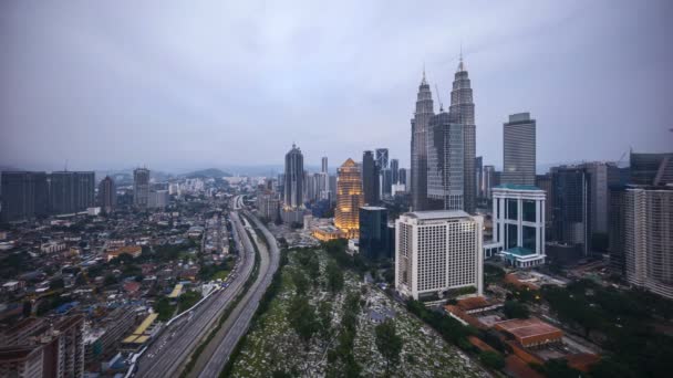 Lapso Tiempo Del Atardecer Kuala Lumpur Ciudad Skyline — Vídeo de stock