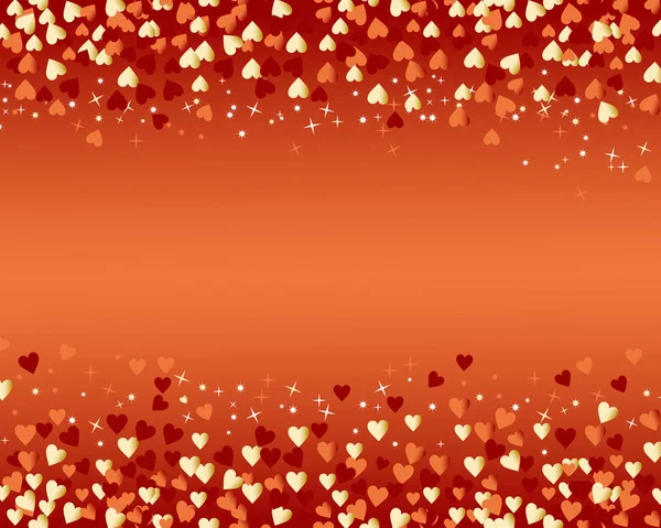 Red Background Glittering Hearts — Stock Vector