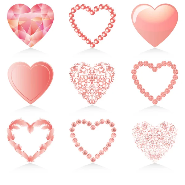 Pink Set Heart Variation — Stock Vector