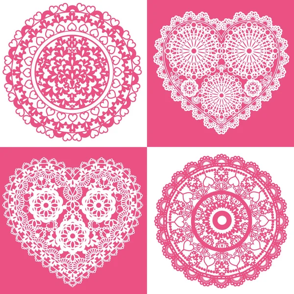 Set Heart Lace Decorations — Stock Vector