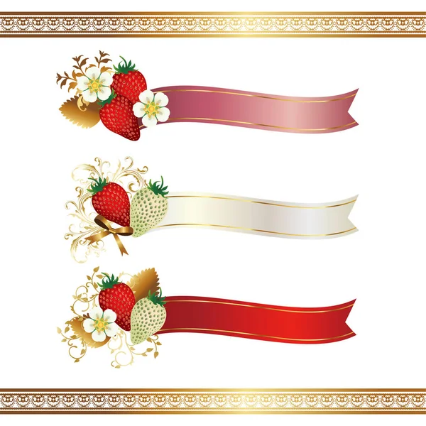 Set Strawberry Ribbon — 图库矢量图片