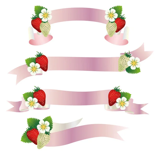 Set Strawberry Ribbon — 图库矢量图片