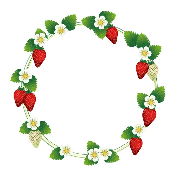 有草莓和花朵背景的框架 — 图库矢量图片