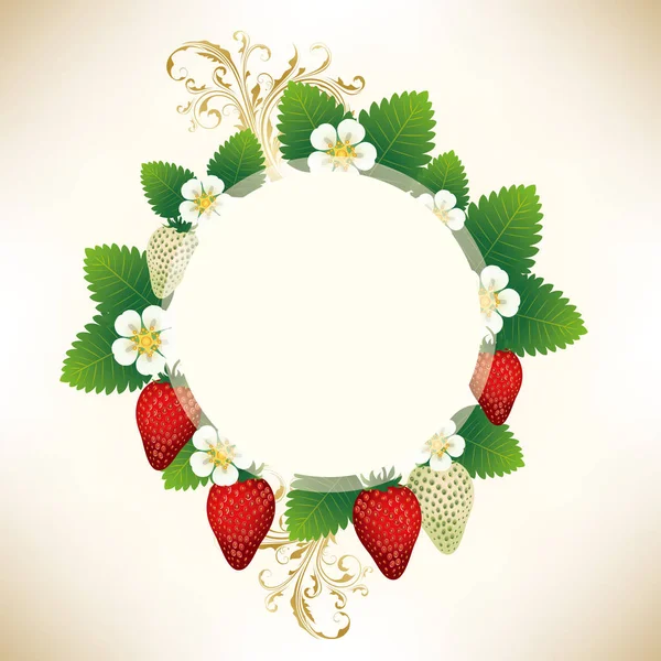 有草莓和花朵背景的框架 — 图库矢量图片