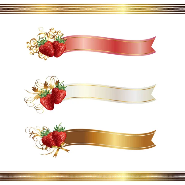 Set Strawberry Ribbon — 图库矢量图片