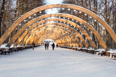 Sokolniki park, güneşli kış günü, ahşap kemer - pa sembolü