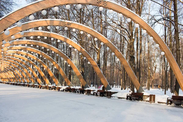 Sokolniki park, güneşli kış günü, ahşap kemer - pa sembolü