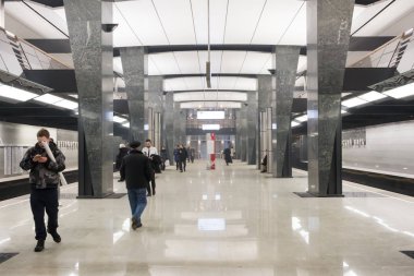 Rusya, Moskova, 27 Şubat 2018: Petrovsky Park metro istasyonu, yeni bir istasyon 26 Şubat 2018 açıldı