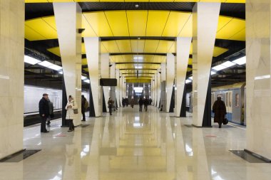 Rusya, Moskova, 27 Şubat 2018: Shelepiha metro istasyonu, yeni bir istasyon 26 Şubat 2018 açıldı