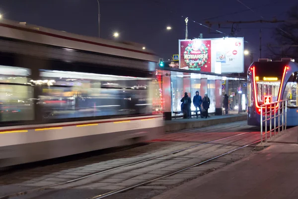Moscow tram at night — Stock Photo, Image