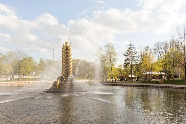 Rusia Moscú Mayo 2018 Fuente Oreja Oro Vdnkh — Foto de Stock