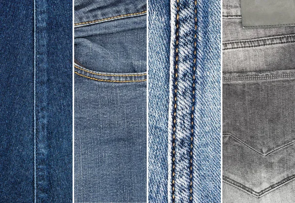 Zestaw Czterech Dżinsów Blue Denim Tekstury Tło Tło — Zdjęcie stockowe
