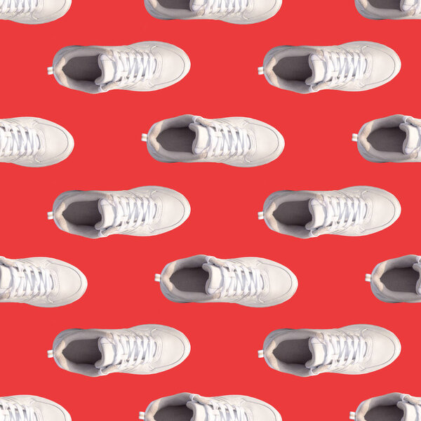 White sneakers isolated seamless pattern.