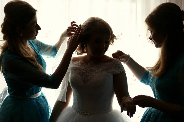 Piękny, luksusowy i Panna Młoda z bridesmaids — Zdjęcie stockowe