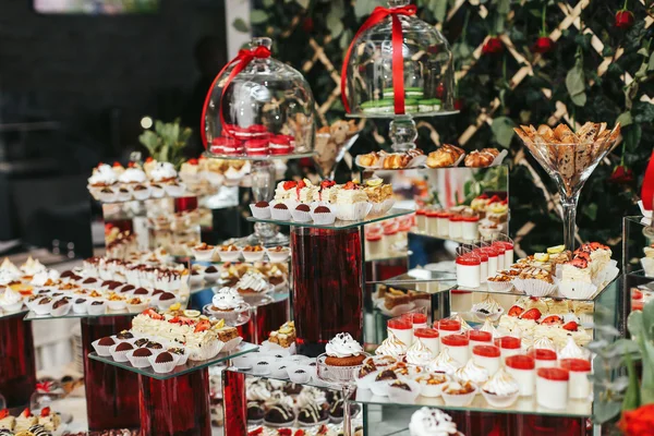 Utrolig søt buffet med oppvask på røde vaser – stockfoto