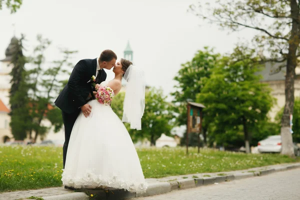 Beijos casados no caminho do parque — Fotografia de Stock