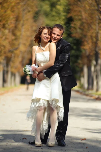 Épouse et marié câlin dans le parc — Photo