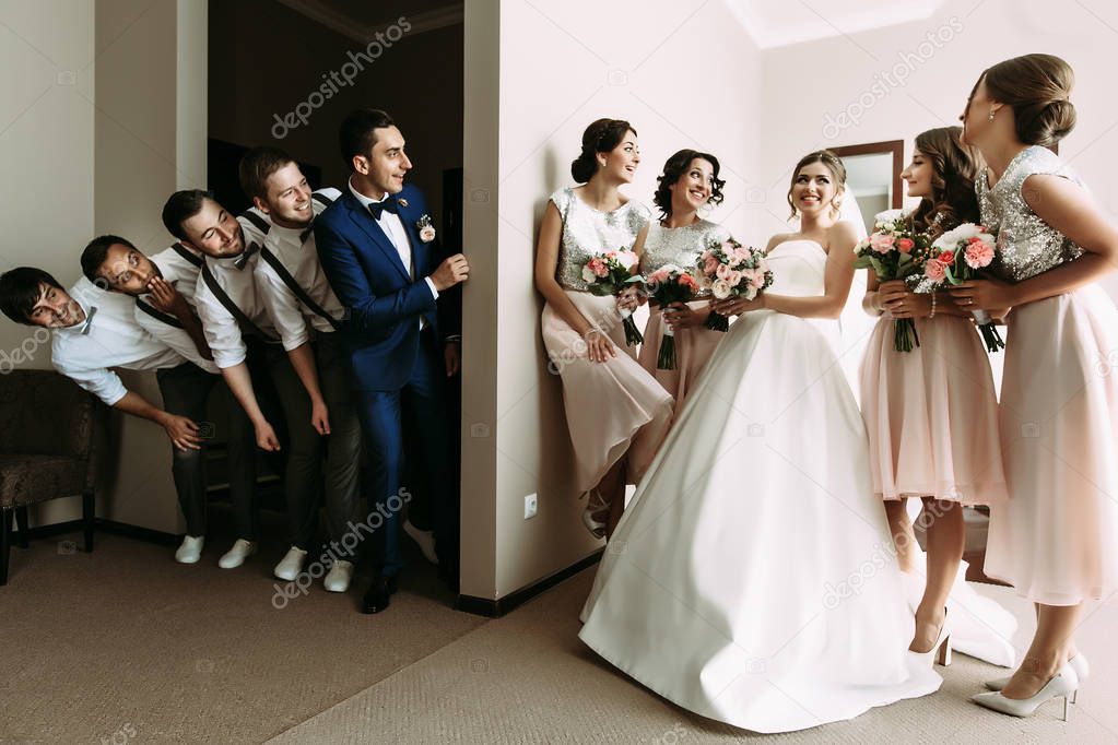 Boys and girls in the room on the wedding