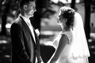 Aşık çift el ele parkta tutuşur.