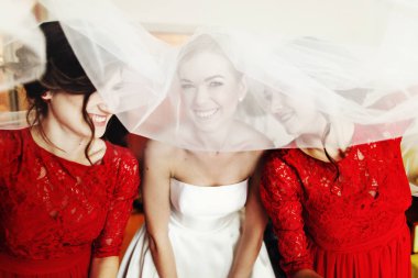 Nedime onu bir peçe altında gizlemek iken gelin gülümsüyor 