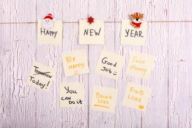 Cards with words 'Happy New Year', ' Today', 'Be happy', 'Good j