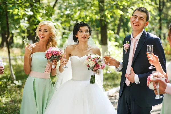 Pareja de boda y amigos — Foto de Stock