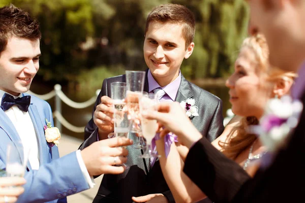 Saúde com os convidados após a cerimônia de casamento — Fotografia de Stock