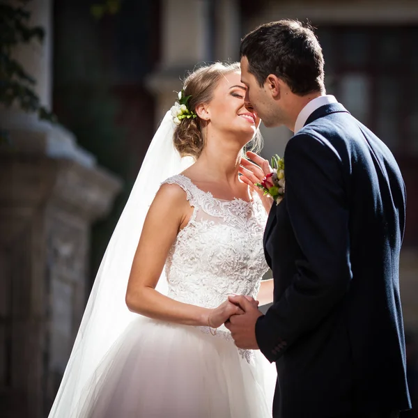 As noivas se beijando na rua urbana — Fotografia de Stock