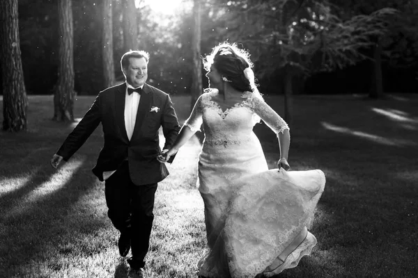 Schwarz-Weiß-Bild von Hochzeitspaaren, die sich die Hände reichen — Stockfoto