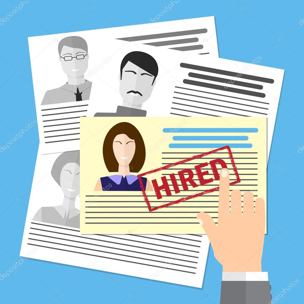 Searching professional staff. Analyzing personnel resume. Recruitment, concept of human resources management. Stock vector. Flat design.